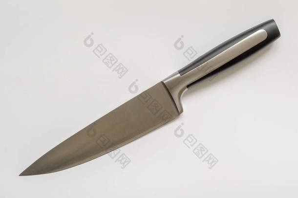 专业厨师菜刀与20厘米 (8 英寸) 刀片在白色背景顶部的看法。由高碳钼钒钢制成的非常锋利的刀.