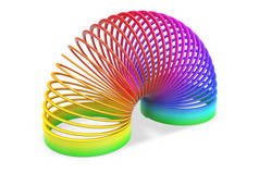 玩具塑料彩色彩虹螺旋弹簧的3d渲染