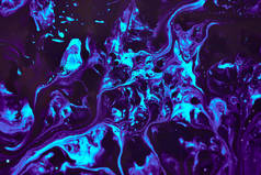 摘要液体紫蓝色外太空背景. 外星宇宙海洋图样，油漆污迹
