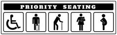 优先座位图标，供贴纸者、残疾人、乘客、老人、乘客、孕妇、老人、有婴儿的妇女使用