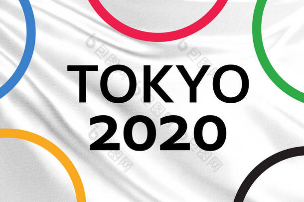 东京奥运会。2020年日本奥运会。5.夏季奥林匹克<strong>运动会</strong>。在白色背景下登记东京2020 。标识环断开了连接。概念-参观日本奥运会