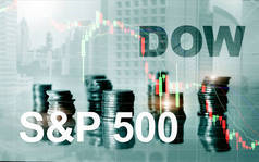 美国股市。Sp500和道琼斯。金融交易业务概念