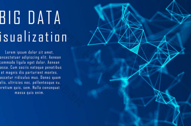 网络连接结构。摘要蓝色数字背景.大数据可视化。科学背景。复杂的大数据与化合物。线丛。3D渲染.