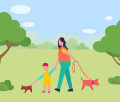 公园森林病媒中的母狗和幼犬