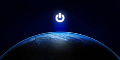 地球一小时，生态学和环境概念：蓝色行星地球在太空中与电按钮地球一小时事件。（美国航天局提供的这一图像的要素）.)