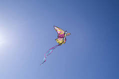 蓝色天空中的彩蝶风筝