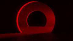 摘要用灰色混凝土制成的空走廊室内照明.发光的红线，阴影，霓虹灯光芒。黑暗背景下的走廊拱形隧道走廊.3d渲染