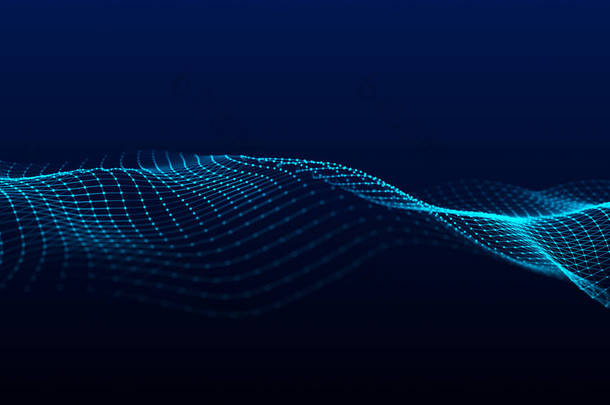摘要<strong>蓝色未来</strong>派<strong>背景</strong>。网络数据与线条和圆点相连.科学的太空壁纸。3D渲染.