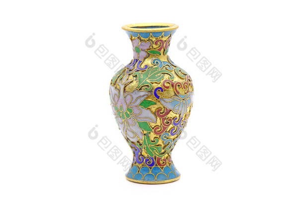 中国古景泰蓝瓷瓶，白色底色分离