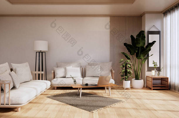 索法家具和现代室内设计极小。 3D渲染
