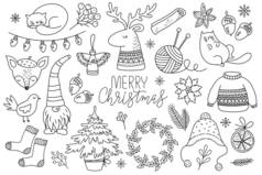 病媒手绘一些可爱的涂鸦，作为圣诞节和新年的礼物。涂鸦线孤立的插图。寒假，婴儿淋浴，生日，儿童派对