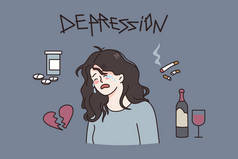 抑郁症和健康成瘾概念.