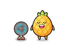 cute pineapple is standing in front of the fan , cute design