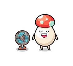 cute mushroom is standing in front of the fan , cute design