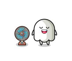 cute ghost is standing in front of the fan , cute design