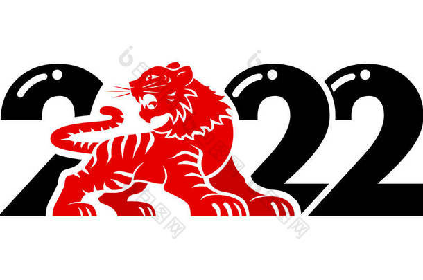 <strong>2022</strong> year of tiger. Drawing chinese style red tiger on black numbers <strong>2022</strong> for poster, brochure, bann