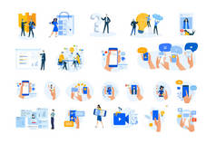 Set of modern flat design people icons. Vector illustration concepts of networking, online communica