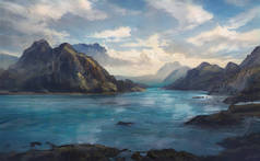 Landscape painting of fantasy background perfect for fantasy, space, historical.