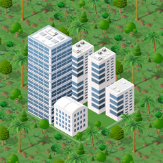等角视图的城市集合房子插图模块块区部分等角视图的城市集合房子插图