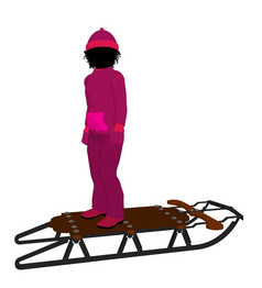 非洲美国女孩雪橇轮廓白色背景