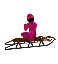 非洲美国女孩雪橇轮廓白色背景