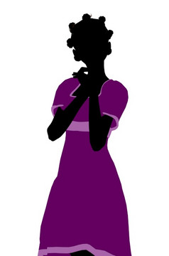 女孩轮廓时尚穿着紫色的衣服白色背景