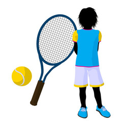 青少年网球球员与网球球拍和球白色背景