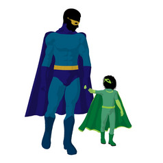 超级英雄爸爸与孩子轮廓白色背景