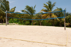 排球竞技场热带海滩包围棕榈树蓝色的天空
