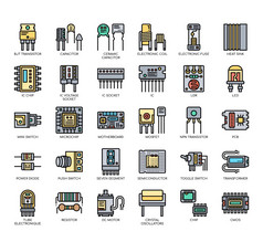 集电子组件薄行和像素完美的图标为任何网络和应用程序项目