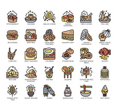 集朝鲜文街食物薄行图标为任何网络和应用程序项目