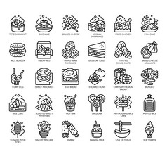 集朝鲜文街食物薄行图标为任何网络和应用程序项目