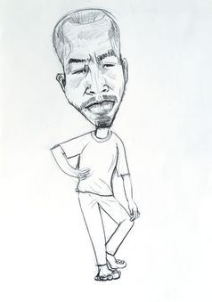 画漫画亚洲男人。谁感觉累了和困了铅笔纸