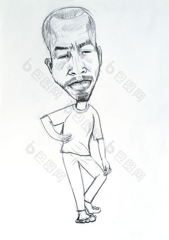 画漫画亚洲男人。谁感觉累了和困了铅笔纸