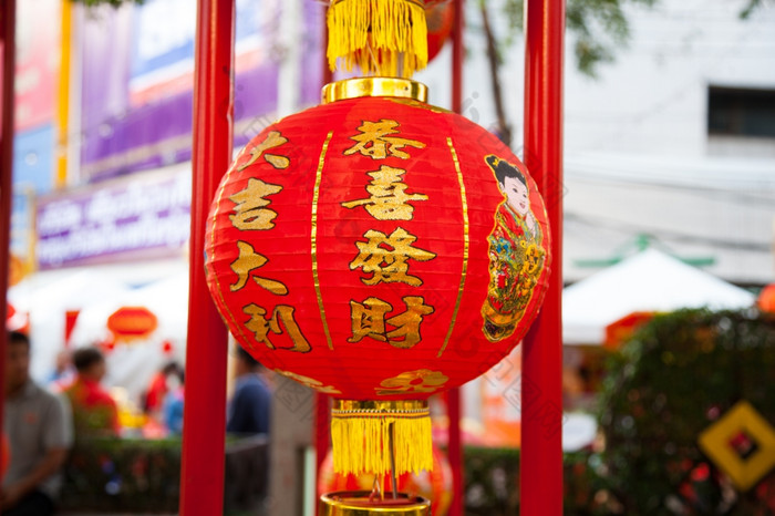 中国人红色的灯笼中国人新一年装饰的身份的中国人新一年