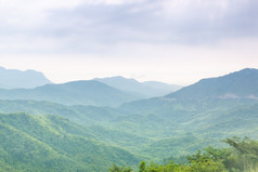 林地的绿树环绕的山坡上的山区域肥沃的区域