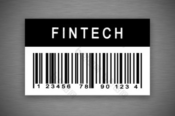 fintech金融技术条形码标签与影子金属背景