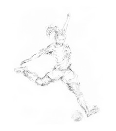 女孩足球运动员手画草图传统艺术lllustration女孩足球运动员手画草图传统艺术lllustration