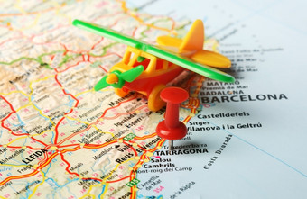 关闭castellon术后西班牙和<strong>飞机玩具</strong>旅行概念