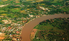 空中视图潮phraya河农村区域和农业区域曼谷城市泰国