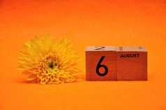8月木块与黄色的黛西橙色背景