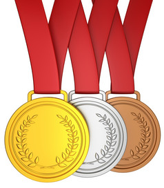 金牌与红色的丝带插图白色背景