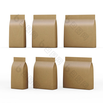棕色（的）<strong>纸袋</strong>包与剪裁路径包装包装器为宽各种产品就像甜蜜的零食牛奶粉咖啡盐糖粉洗涤剂种子宠物食物麦片准备好了为你的设计艺术作品