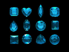 集团蓝色的电气石形状与剪裁路径巴西蓝宝石