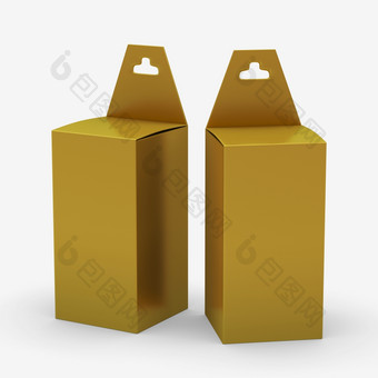 黄金矩形纸盒子包装与悬挂器剪裁路径包括模板包为各种产品就像墨水墨盒电子文具准备好了为你的设计和艺术作品