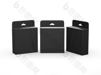 黑色的空白盒子产品包与剪裁路径包与挂槽为许多类型产品就像墨<strong>水墨</strong>盒电子文具准备好了为你的设计和<strong>艺术</strong>作品