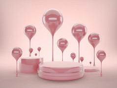 插图粉红色的讲台上站与气球为产品展示工作路径剪裁路径包括