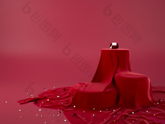 插图红色的织物讲台上站与珍珠和红色的宝石为产品展示工作路径剪裁路径包括
