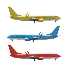 黄色的蓝色的和红色的飞机孤立的白色背景