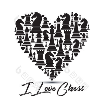 无缝的模式与国际象棋块向量插图打印与国际象棋块心设计爱国际象棋